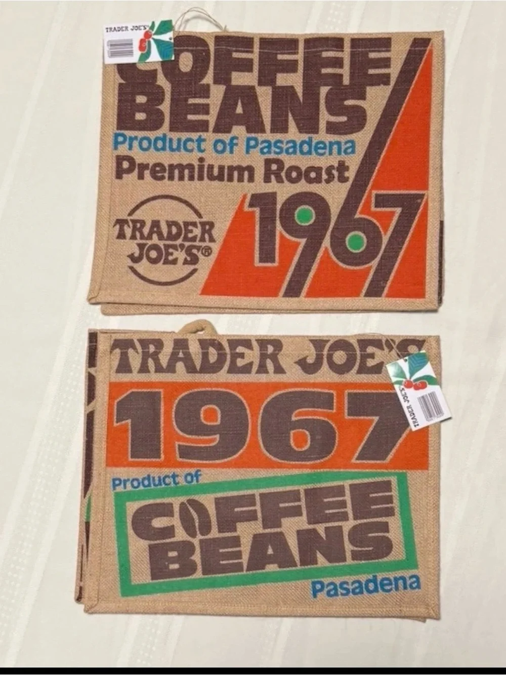 Trader Joe's Jute Coffee Bean Tote Bag - NEW RELEASE set of 2